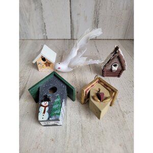 Bird house white dove variety set ornament mini Xmas unique
